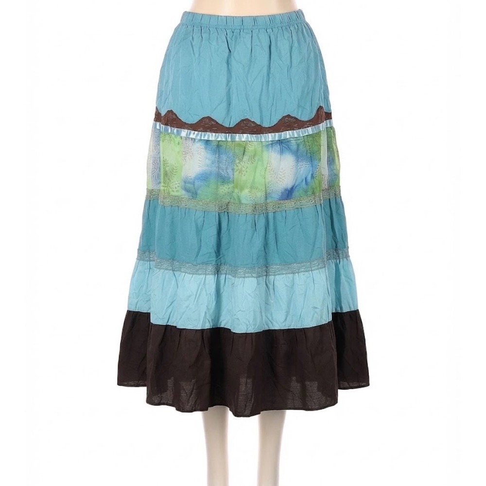 Studio 1940 Fairycore Whimsigoth Tiered Maxi Skirt Teal Lace Plus Size 18/20W